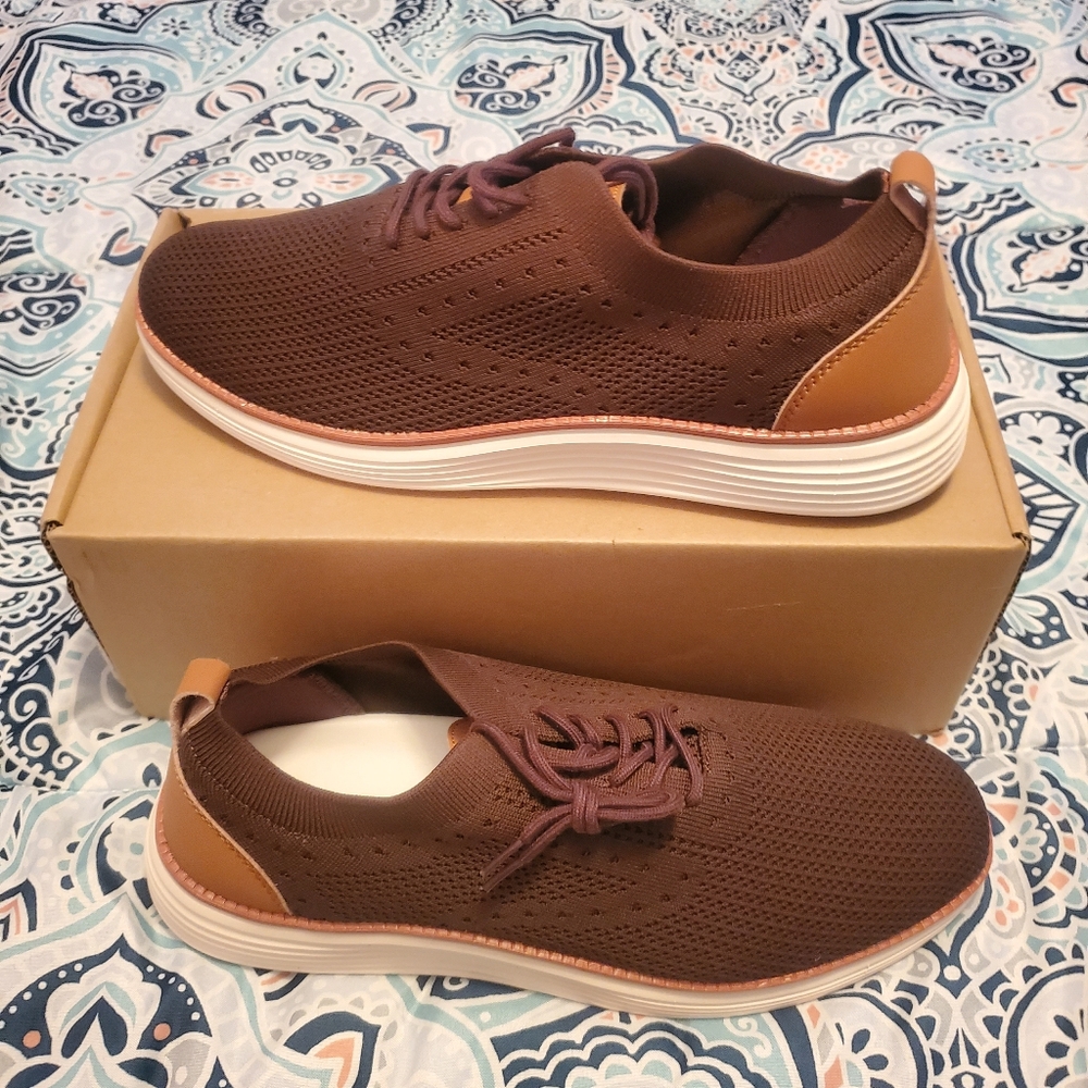 Brown Textured Sneakers with White Soles